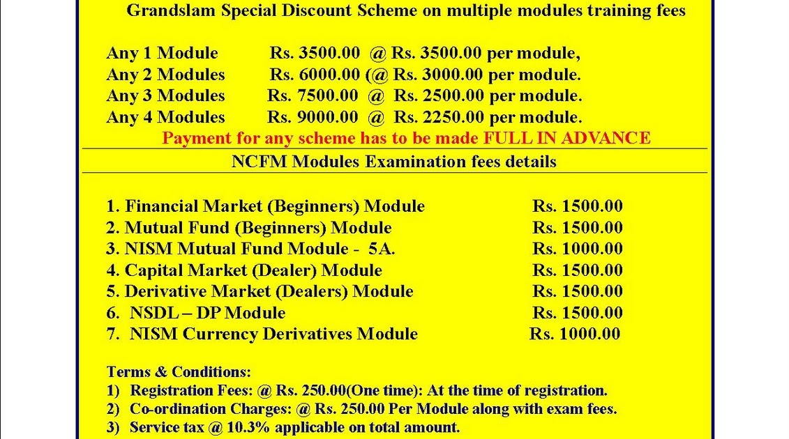 Centre For Financial Market Training: NCFM Training Exam Fees Details