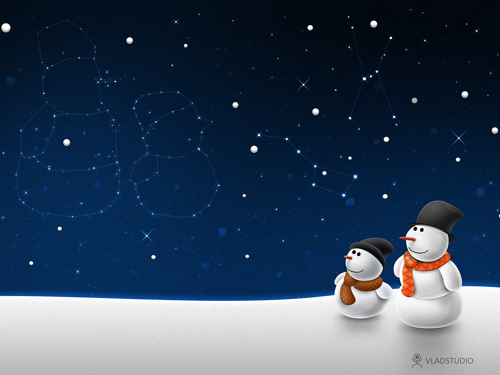 Christmas snow wallpaper image : Beautiful Dark Blue sky , stars , Snow men.