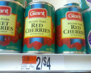 shelf of tart canned cherries at Giant Food
