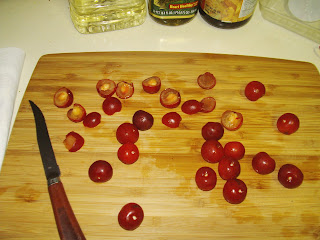 halved tart fresh cherries