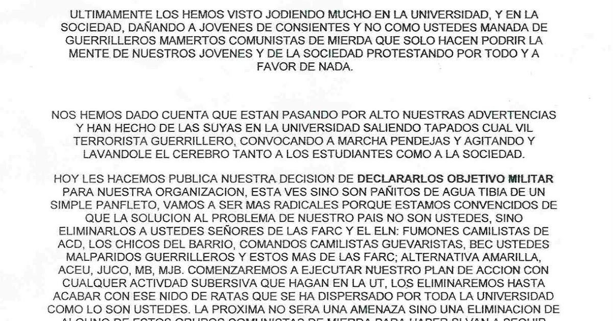 AMENAZAS DE LAS AGUILAS EN LA UNIVERSIDAD DEL TOLIMA