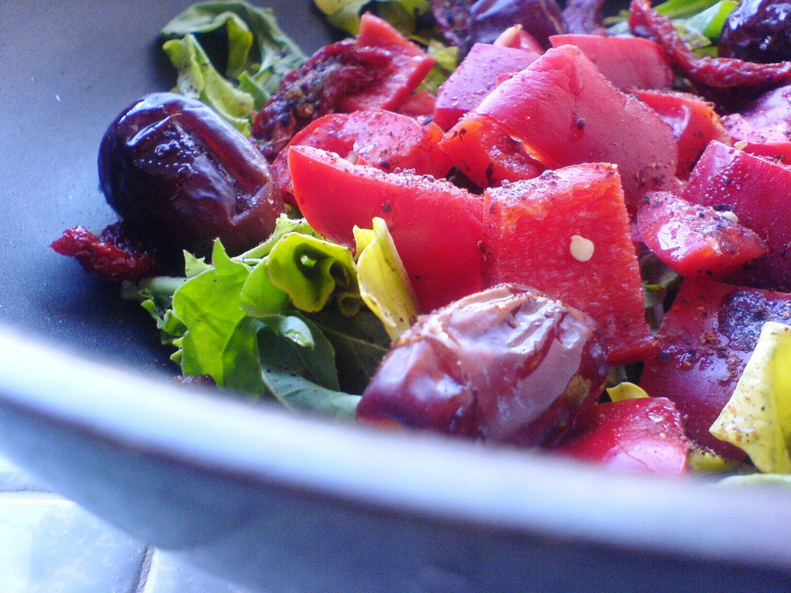 RAWk Me! Arugula, Sun Dried Tomato, Peppers, and Date Salad