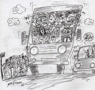 3am Ettaher dans un bus jaune en tunisie