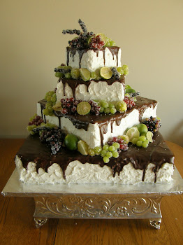 4-tier square chocolate drizzle and sugared fruit