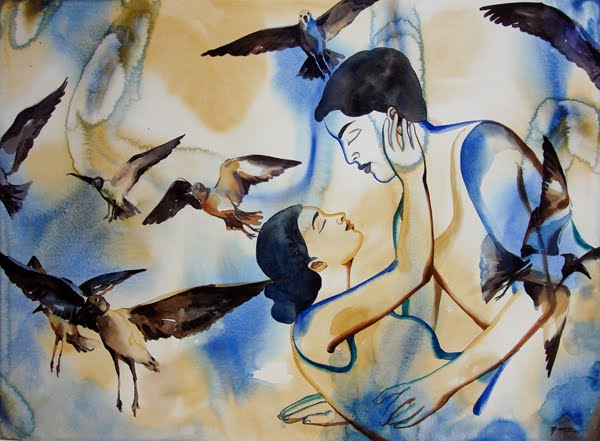 the first kiss ,21x28in.wc on paper,2010