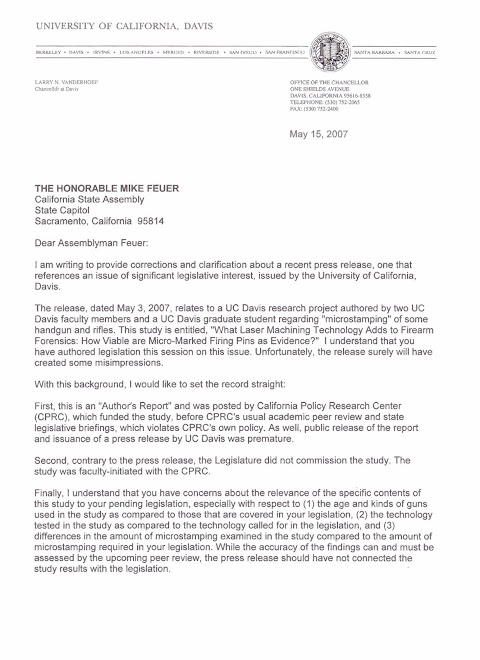 UC Davis Chancellor Letter of Apology