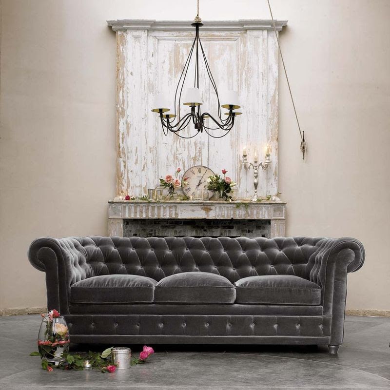Gray Velvet Chesterfield Sofa