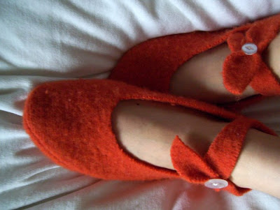 orange felted sweater slippers