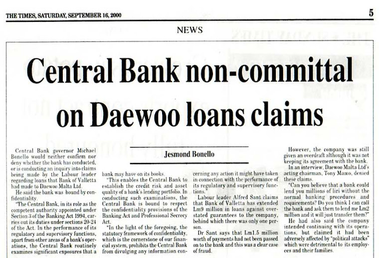 Malta Central Bank Covers Up Daewoo Loans