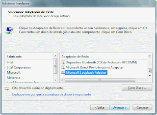 Selecione Microsoft Loopback Adapter