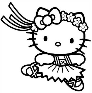 colora Hello Kitty di rosa e azzurro disegni da colorare di Hello Kitty ballerina