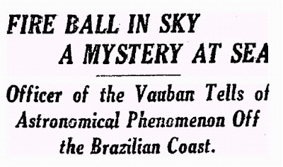Fireball in Sky (Heading) - New York Times 2-20-1922