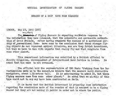 Official Tells Kilgalllen Saucers Originate From Other Planet (INS) 5-23-1955 (Crpd)