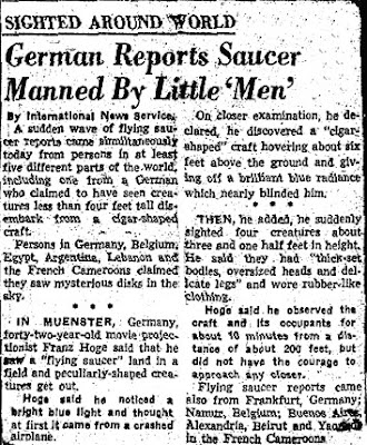 German Reports Saucer Manned By Little Men - INS 10-10-1954 (Crpd)