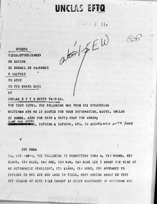 UFO Report at  Missile Sites - Whiteman AFB, Missouri (C) 9-7-1964