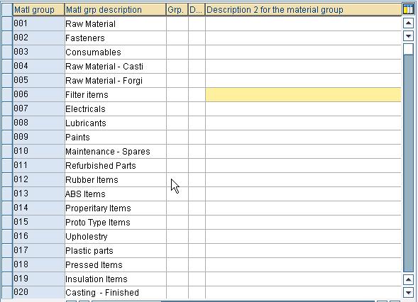 material group assignment to gl account
