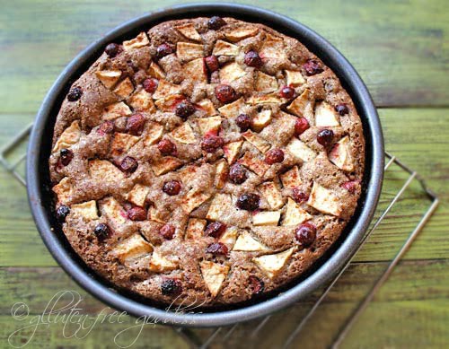Gluten free apple cake with cranberries