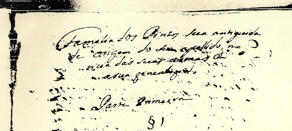 Manuscrito genealógico (1743) sobre a família Pinto