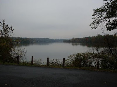 gloomy fall foliage at widewaters of Erie Canal near Newark, NY