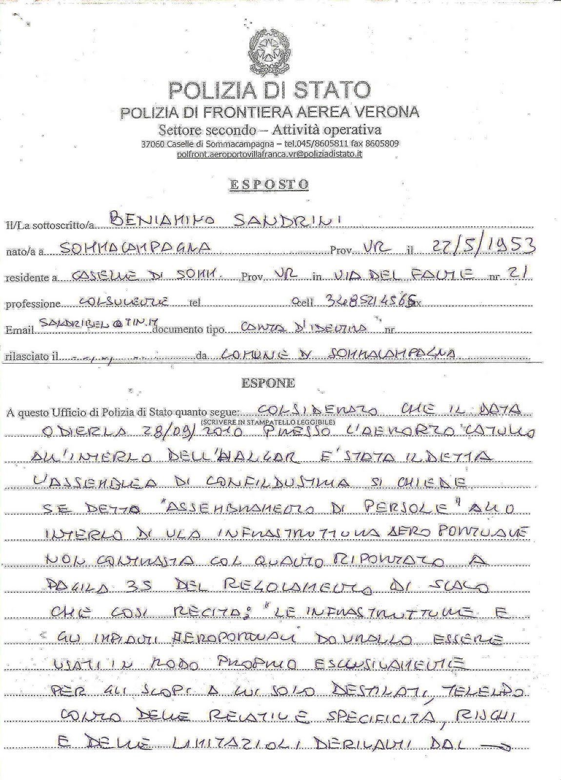 ESPOSTO presso la Polizia di Frontiera Aerea di Verona... per l