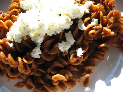 Rye Pasta with a Sun-Dried Tomato Sauce and Goat Cheese