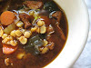 Split Pea and Vegetable Miso Soup with Seaweed and Dried Mushrooms
