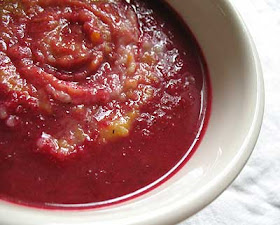 Roasted Beet Soup with Roasted Parsnip and Carrot Purées