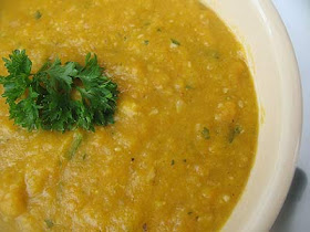 Curried Carrot and Lentil Soup with Cashews