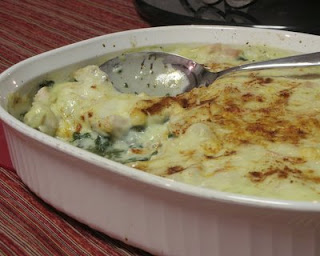 An oh-so-easy casserole, just spinach, leftover turkey and a cheesy sauce