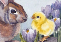 bunny chick watercolor garden crocus rabbit oil painting paintings curiously munch stopped cottontail wild check way its