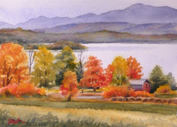 autumn landscape watercolor painting lake atmospheric perspective paintings oil foliage colorful hills