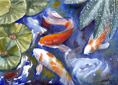 Koi fish watercolor painting
