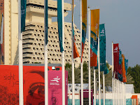 Flags by the Sheraton Hotel on Doha's Corniche