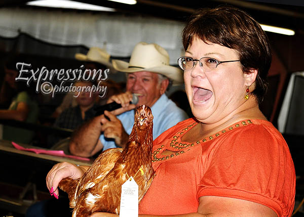 Carla working the chicken auction