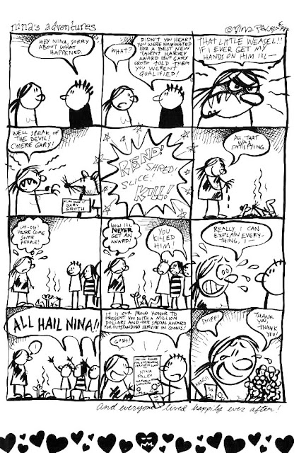 Nina kills Gary Groth from That Little Weasel! from Nina’s Adventures by Nina Paley