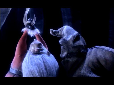 Oogie Boogie holds Santa Claus captive