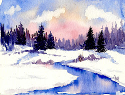 watercolor winter spring cold paintings landscape nita landscapes casey painting leger watercolors snow simple artist trees copyrighted leger december sunset