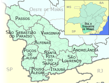 Sul de Minas Gerais: Mapa do Sul de Minas