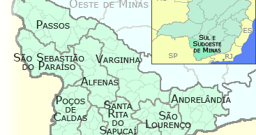 Sul de Minas Gerais: Mapa do Sul de Minas