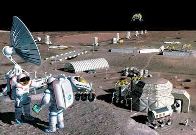 Representación artística de una base lunar (ESA)