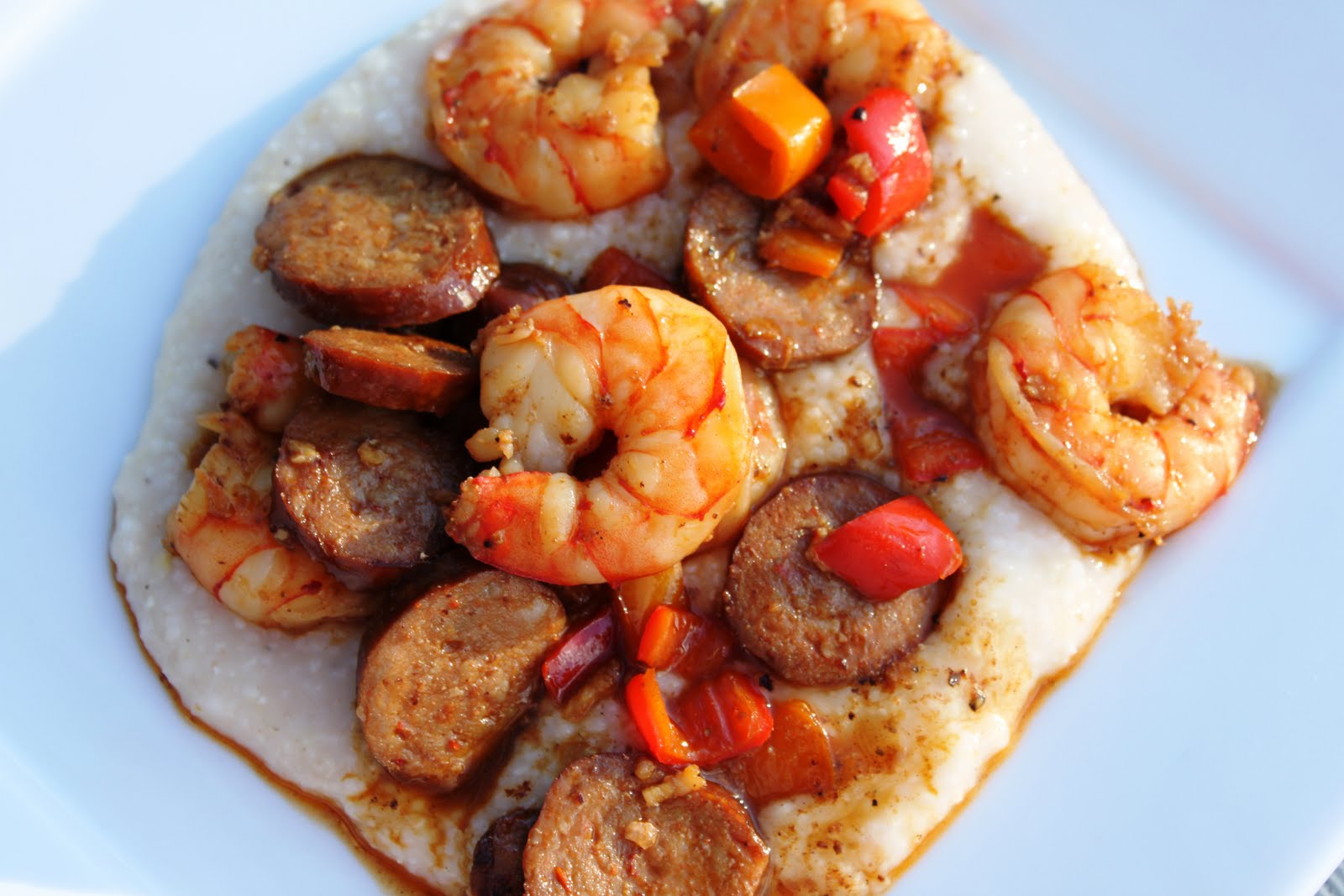 Erin's Eatery Spicy Shrimp, Chorizo and Cheese Grits