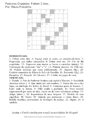 Palavras Cruzadas para imprimir: Faltam 2 dias...