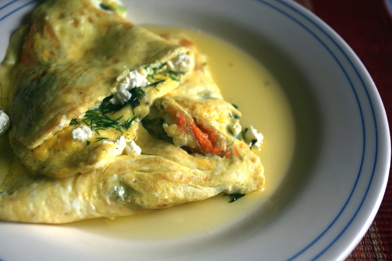 Good Eating, Good Living Omelet with Zucchini Flowers, Dill and Feta Cheese
