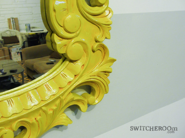 yellow mirror, yellow ornate mirror, baroque mirror, switcheroom, diy mirror