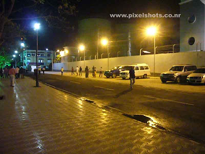 night photograph of the streets in volvos race village at welligton island cochin india