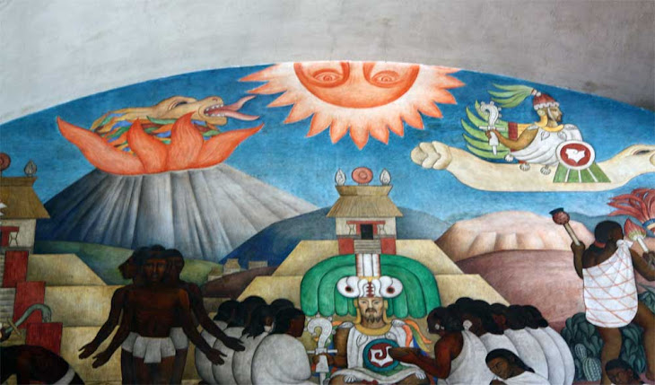 QUETZALCOATL, 12 DISCIPLES?  SHEPHERDS STAFF? THE WHITE GOD AT THE PRESIDENTIAL PALACE; MEXICO CITY