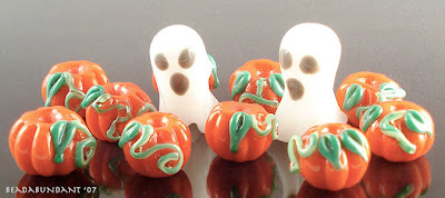 Halloween Ghost and Pumpkins Lampworked Bead Set