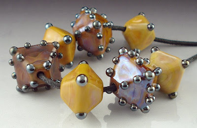 Brown and Tan Crystal Lampworked Beads