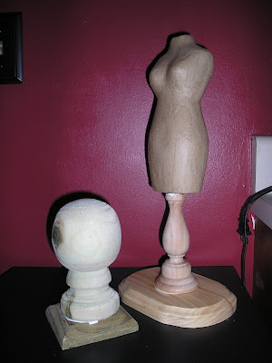 Glue the wood bases together and the paper mache mannequin bust on top to create a DIY mini dress form
