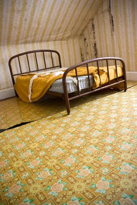 bed yellow wallpaper